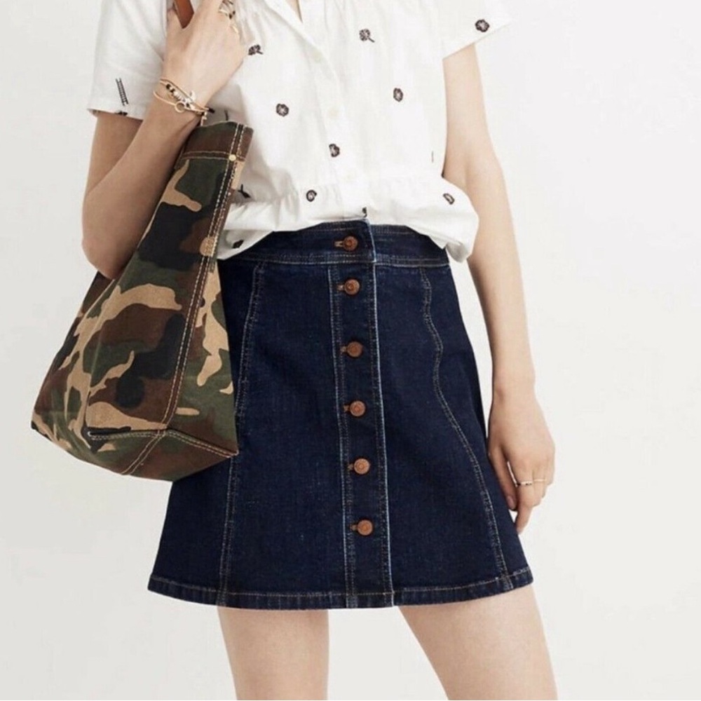 Madewell Denim A-Line Mini Skirt Button-Front Edition J9625 Dark Women’s Size 14